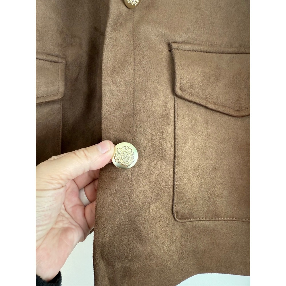 Steve Madden Womens Cropped Faux Suede Jacket Shaved Chocolat Brown DP32966F L - Picture 4 of 13